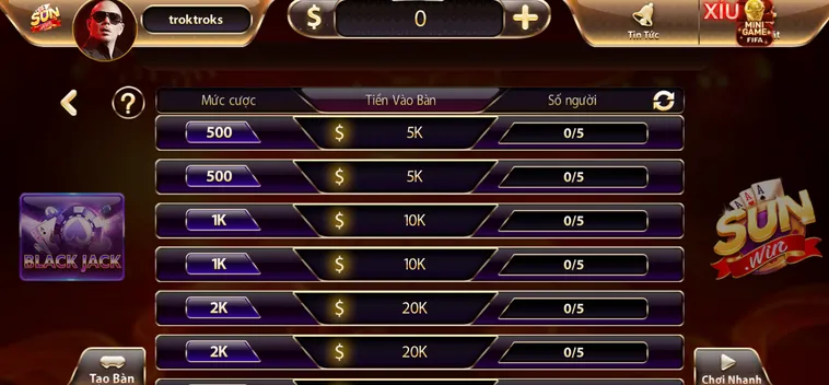 Khám Phá Tuyệt Đỉnh Black Jack Tại SunWin Cùng Cơ Hội Thắng Cược Lớn Nhất