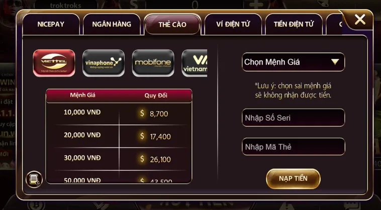 Nạp tiền thẻ cào tại sunwin an toàn bảo mật tiện lợi.